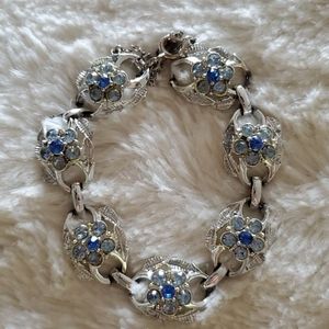 Vintage Silver & Blue Rhinestones Bracelet